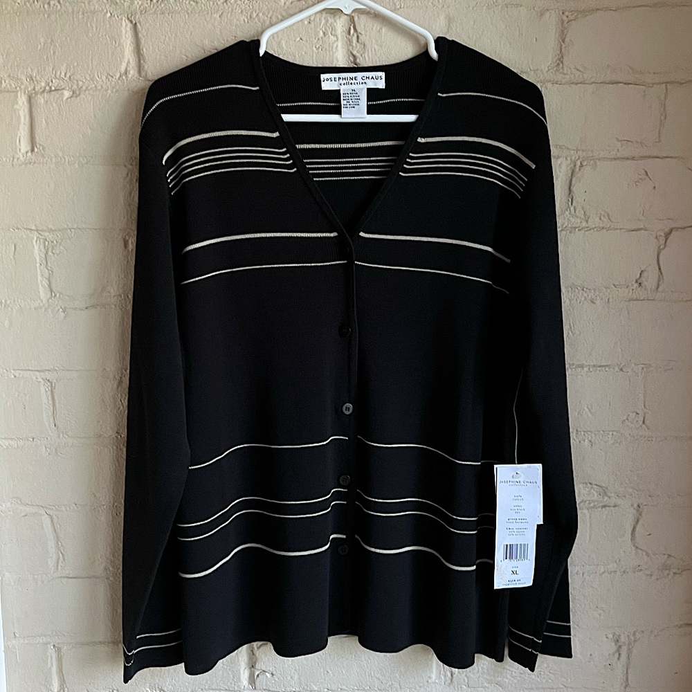 Josephine Chaus Collection NWT size XL black & tan cream striped cardigan